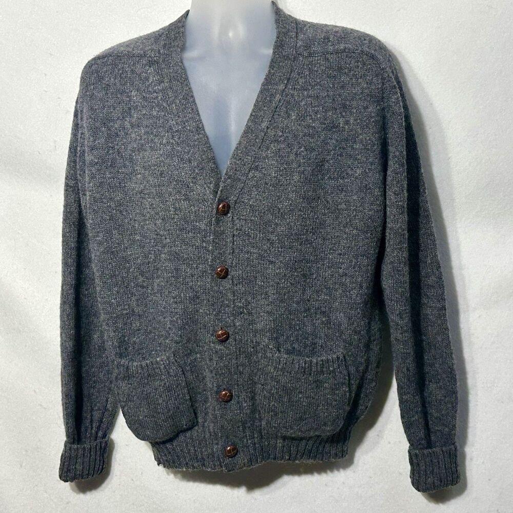 VTG 70s 80s Lord Jeff 109% Shetland Wool Mens Large Cardigan Sweater Made in USA